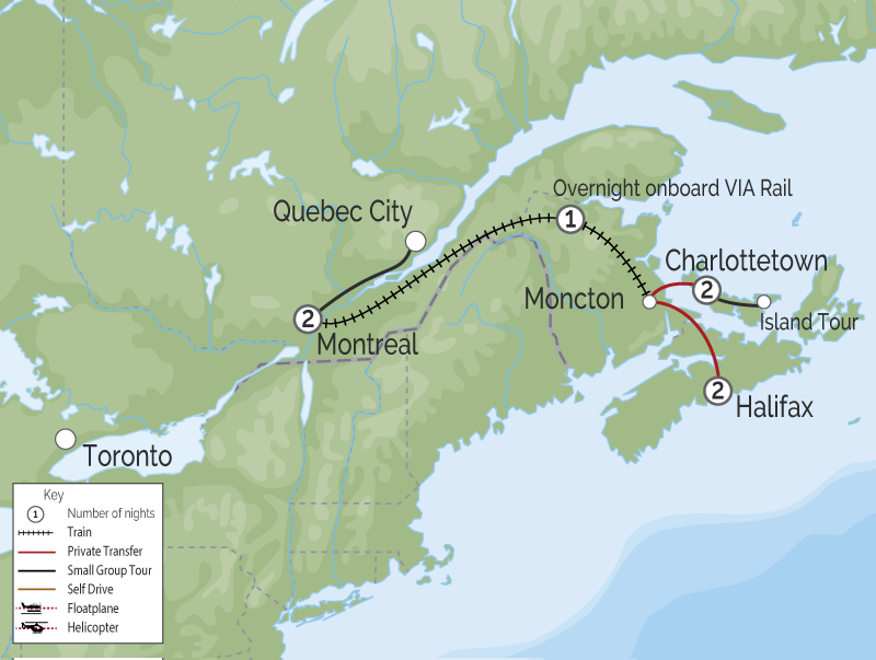 Atlantic Maritimes Explorer by Rail | Montreal to Halifax  map