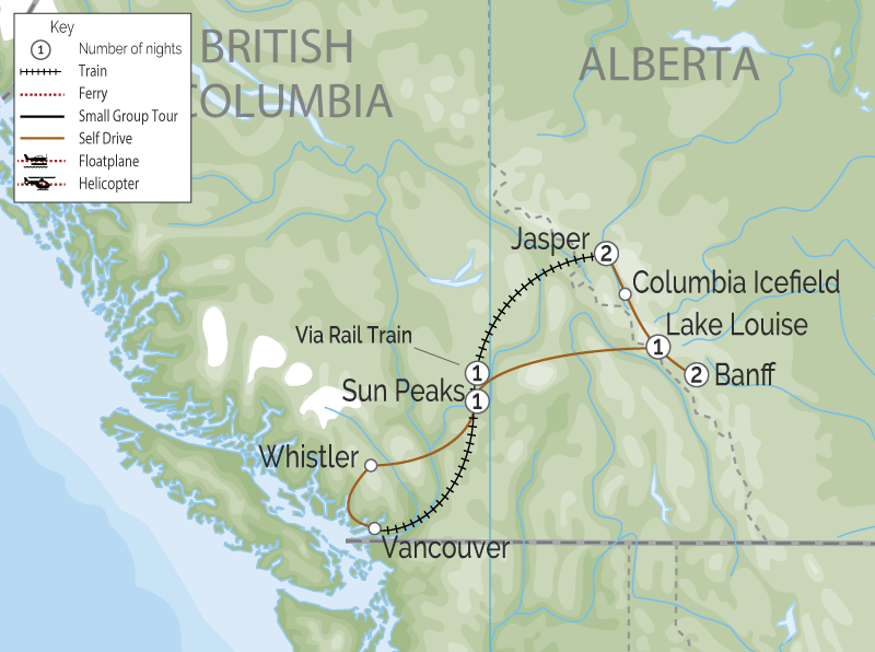 Canadian Rockies Road & Rail Retreat map