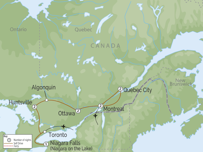 Eastern Canada Highlights Road Trip map