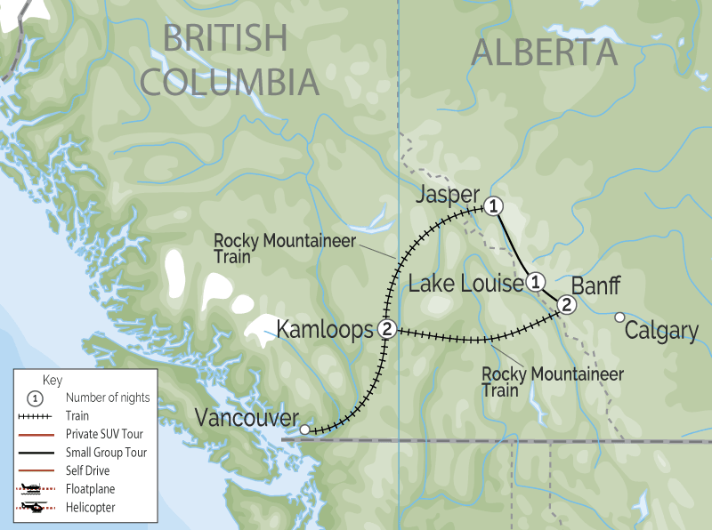 Grand Canadian Rockies Train Circle Tour | Rocky Mountaineer map