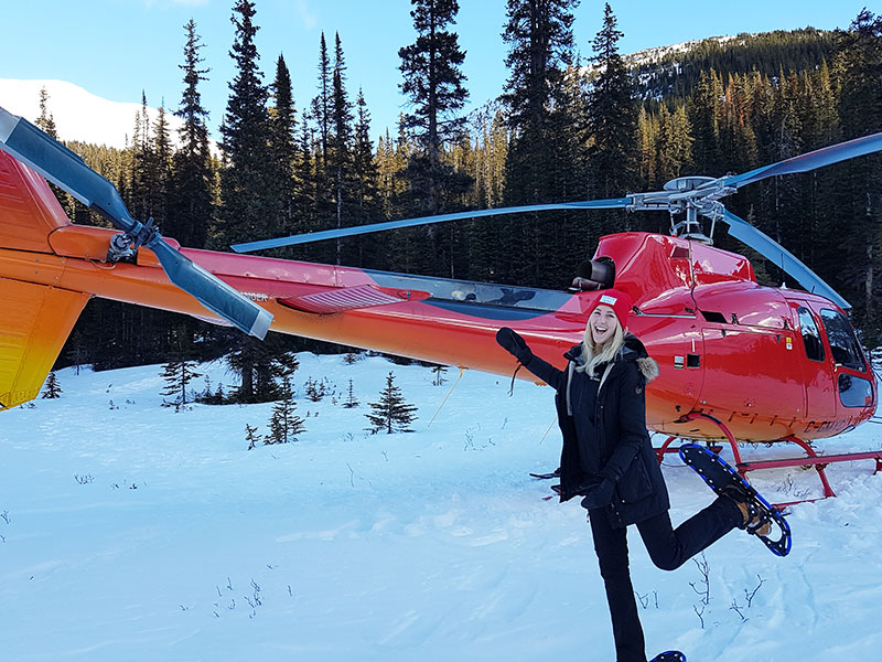 Luxury Snow Train to the Canadian Rockies | Our Team on the Snowshoe Heli Tour
