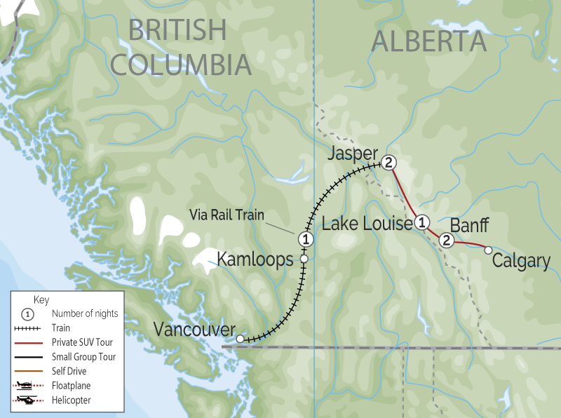 Luxury Winter Snow Train to the Canadian Rockies map