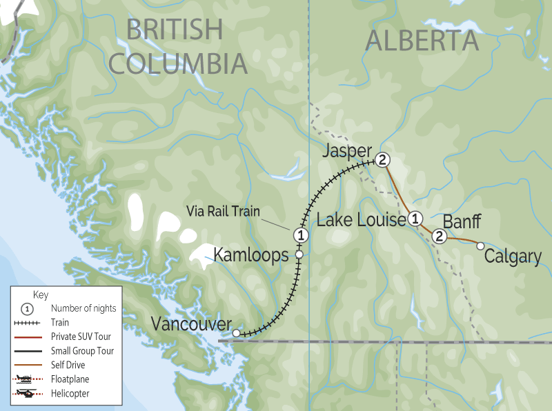 Rail & Drive through the Canadian Rockies | VIA Rail map