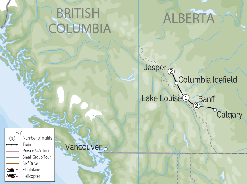 Canadian Rockies Small Group Tour | Rockies Splendour map