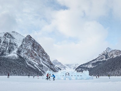 Winter Trip Ideas in Alberta Ice Skating on Lake Louise, Alberta, in Winter