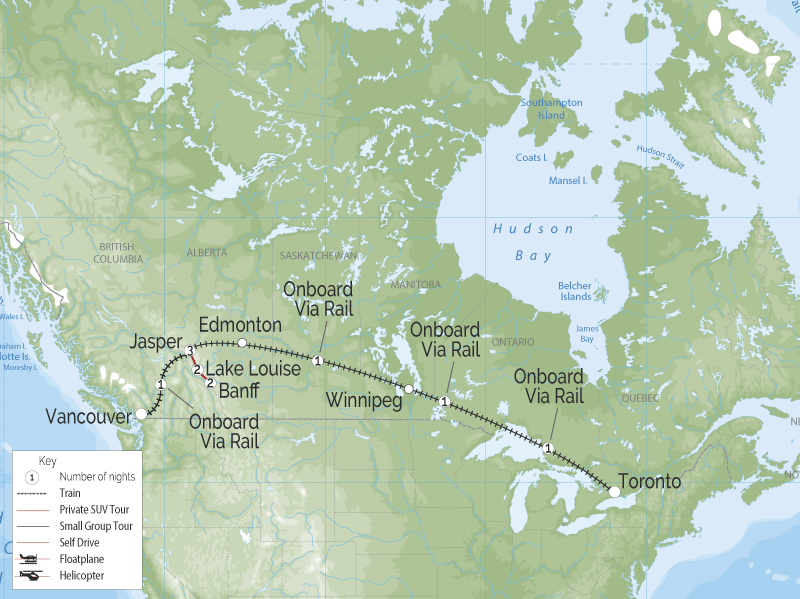 Trans Canada Winter Train Adventure | Toronto to Vancouver map
