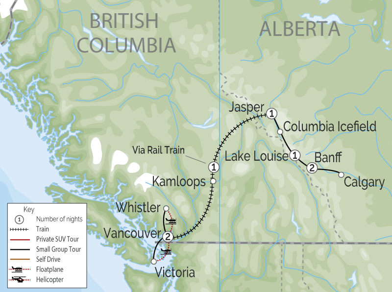 Vancouver & the Canadian Rockies Train Vacation map